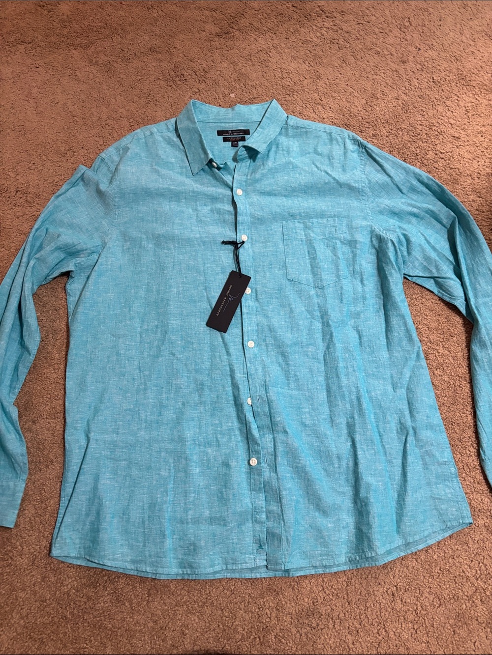 Marc Anthony Light Turquoise Linen-Blend Button-Down Shirt NWT